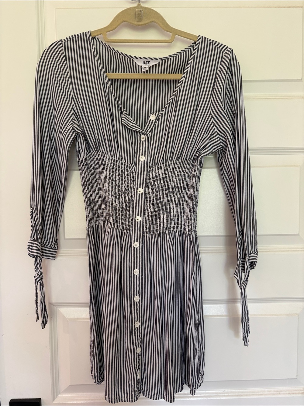 Jack by BB Dakota Black and White Vertical Stripe Button-Front Dress